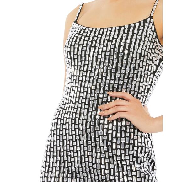 MAC DUGGAL 10782 Beaded Rhinestone Tank Mini Dress Black Spaghetti Straps 6 NEW - Picture 3 of 8